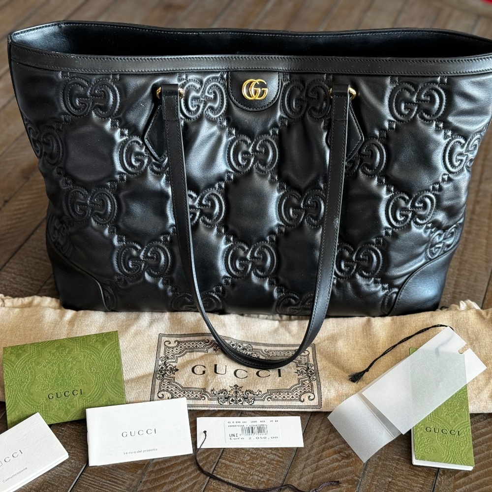GUCCI BLACK GG MATELASSE MEDIUM QUILTED TOTE SHOULDER BAG W/TAGS
